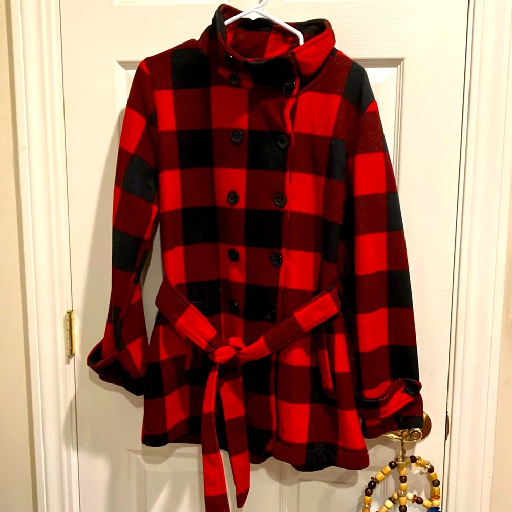 Black and Red Plaid Coat